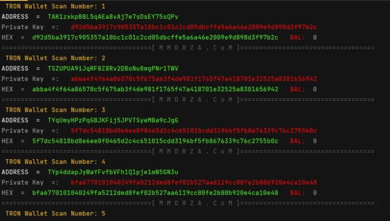 Tron private key hack crack generator address and check balance with python