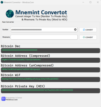 Mnemint 1 [mnemonic and integer convertor] private key bitcoin