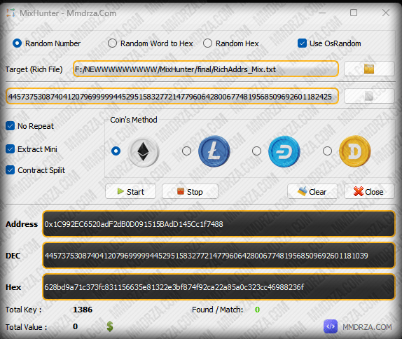 Mixhunter for crack and hunting private key ethereum litecoin dah dogecoin wallet