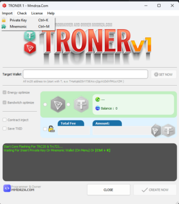 Troner 1 screen from menu input data