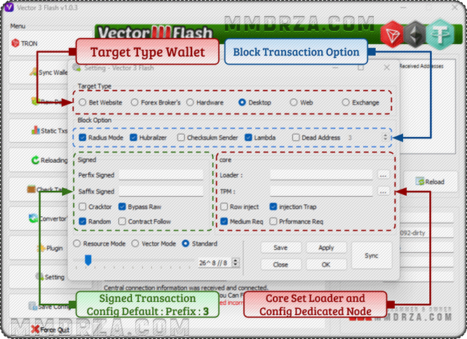 Setting vector3flash details screen