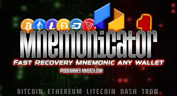 Mnemonicator for recovery from mnemonic bitcoin ethereum dash litecoin and tron wallet