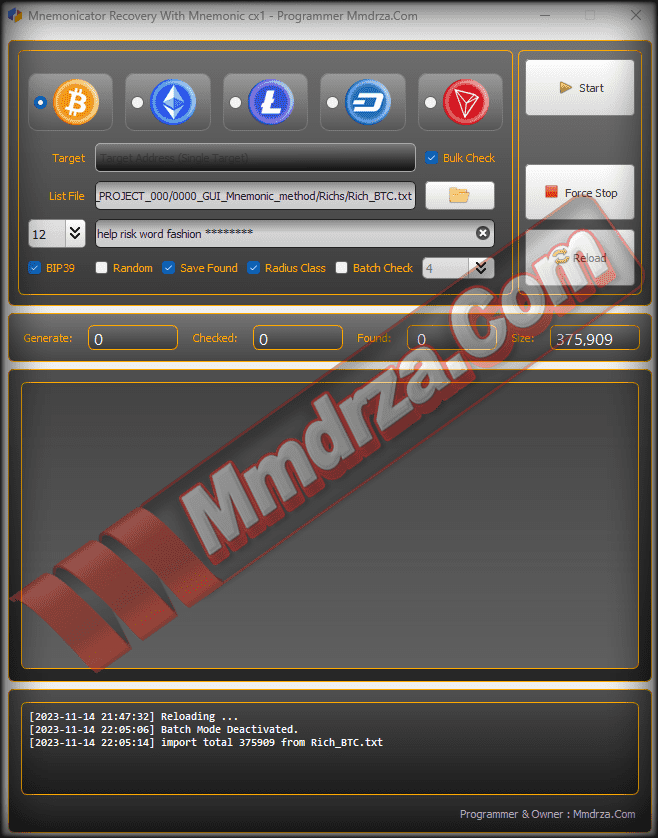 Screen input mode - recovery mnemonic